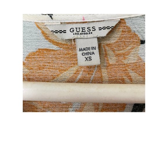 Guess Floral-Print Long-Sleeve Top with a Neckline Front Self-Tie Size S - Picture 3 of 4